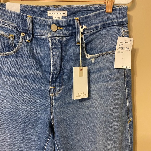 Good American indigo blue distressed skinnyish jean size 8/29 - Picture 3 of 8